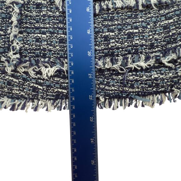 Ann Taylor 10P Boucle Blue White Tweed Lined Jacket Fringe Work Career Casual - Picture 7 of 8